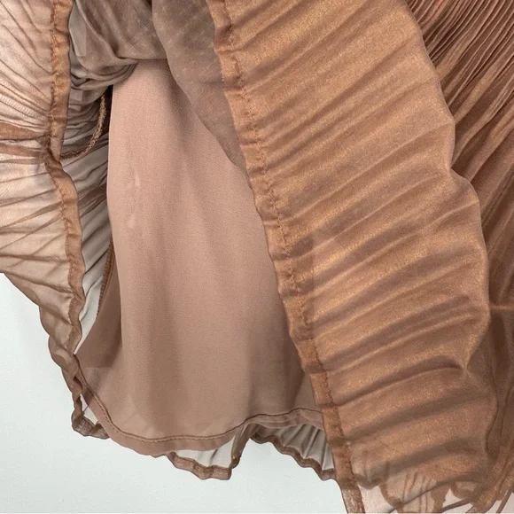 i jeans by Buffalo Accordion Pleated Copper Brown Mini Skirt Lined Size 10 - Picture 5 of 8